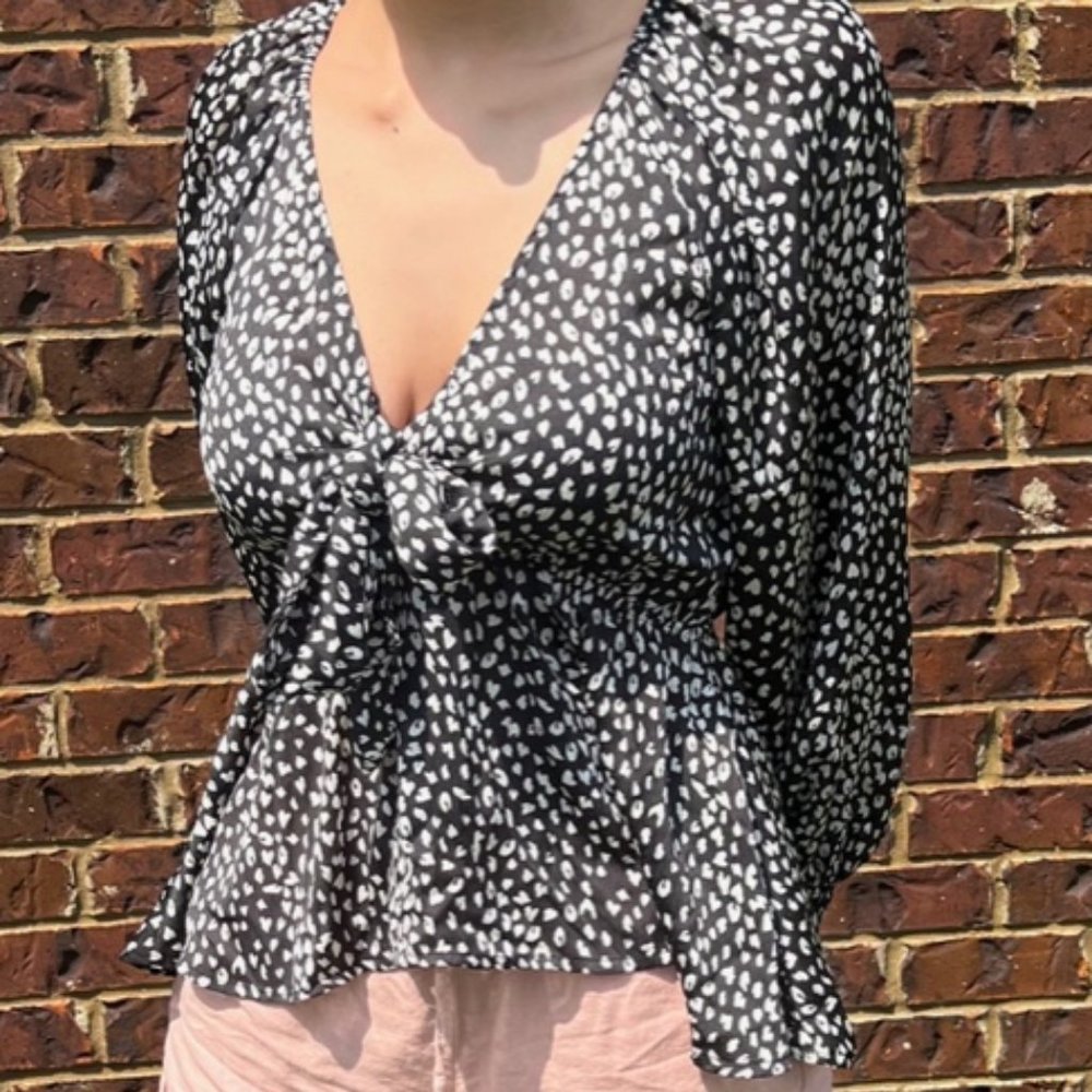 Cute Printed Black and White Blouse